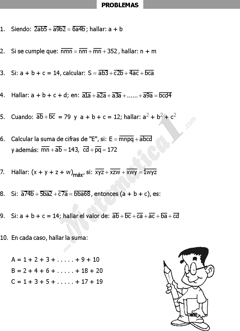 suma de numeros naturales ejercicios resueltos
